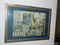 Helmut jelzéssel Notre Dame utcakép árussal - akvarell