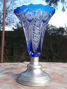 Akció ! Kék kristály váza 20 cm-hibátlan