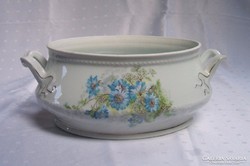 Antik kék virágos levesestál - vintage
