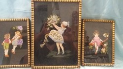 1800-as évek vége selyem hímzett festett faliképek