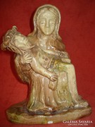 Szignált mázas kerámia szobor: Pieta
