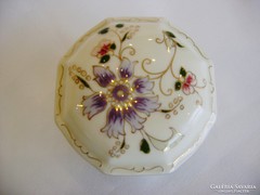 Zsolnay nyolcszögletű Lila virágos bonbonier