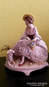 Barokk csipkés hölgy porcelán, birkával 15*15 cm