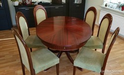 Antik mahagóni étkezőasztal 6 székkel