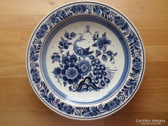 Delft páva mintás fajansz tányér dísztányér 24,5 cm