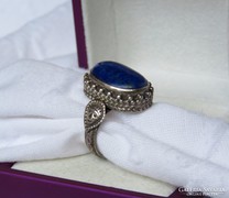 Gyönyörű antik ezüst gyűrű hatalmas lápisz kővel