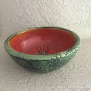 Iparművész zöld kerámia ikebana tál - art design (74) 