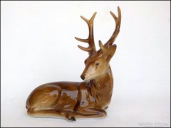 Fekvő szarvas bika   GDR német porcelán szobor 