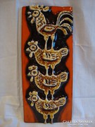 Zsűrizett retro iparművész kerámia falikép kakas