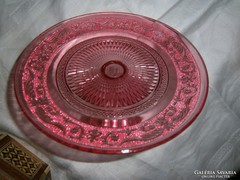 Rózsaszín talpas üveg süteményes tál 20 cm