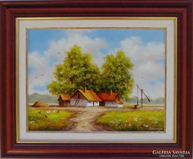 Nyár a tanyán KERETEZETT Obermayer festmény