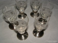 Ezüstözött art deco csiszolt üveg talpas likőrös pohár