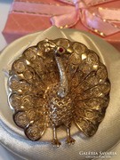 Csodálatos antik aranyozott ezüst páva bross