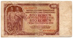 Csehszlovákia 100 csehszlovák Korona, 1953, ritka