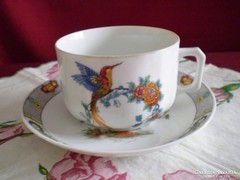 Régi madaras cseh Viktória kávés csésze kis tányérral