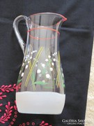 Régi kézi festésű üveg kancsó,kiöntő,2 literes
