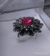 925 Pink köves ezüst gyűrű markazittal