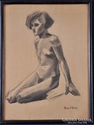 Bor Pál (1898-1982): Ülő női akt, szénrajz