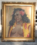 Hawaii fiatal nő - olajfestmény cca. 1930-as évekből.