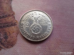 1938 "A"náci ezüst horogkeresztes 2 márka gyönyörű
