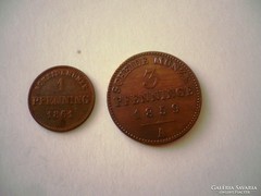 1 és 3  Pfennig   bronz Német birodalom Ritka