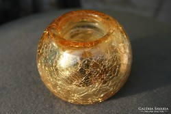 Arany roppantott üveg gömb mécsestartó, gyertya tartó