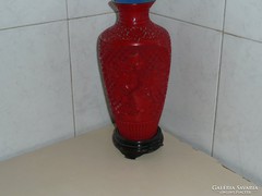 Ritka nagyméretű Kínai faragott cinóber váza 25 cm!
