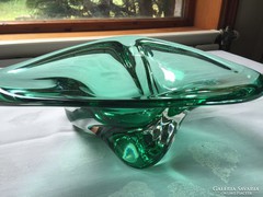Tamásnak! Zöld művészi üveg tál - Green, art glass bowl (11A)