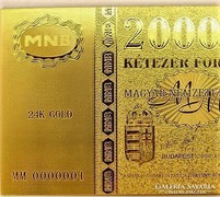 24 karátos arany bevonatú 2000 forint új típus 01-es végű