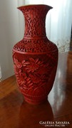 Ritka nagyméretű 23 cm-es cinóber faragott kínai váza eladó