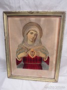 3 D régi hímzett Szűz Mária kép.43 x 33 cm