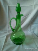 Zöld üveg ecetes olajos karaffa kancsó kiöntő üveg dugóval