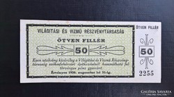 Székesfehérvár,Világítási és Vízmű Rt. 50 Fillér 1920.