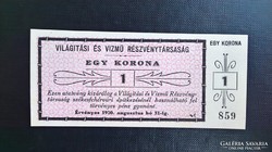 Székesfehérvár,Világítási és Vízmű Rt. 1 Korona 1920.