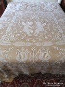 Art Nouveau large lace crocheted curtain tablecloth angel puto precious Hungarian handwork 290 cm
