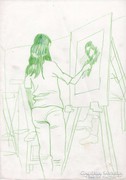 B. Zsuzsa műteremben zöld rajz