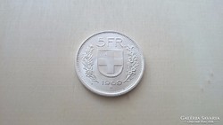 Svájci ezüst 5 frank 1969. Verdefényes.
