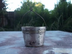 Akció ! ezüstözött antik teaszűrő-teafilteres vödröcske