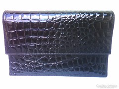 Gyönyörű fekete krokós lakk bőr női alkalmi boríték táska 