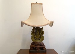 0H534 Antik faragott japán zsírkő szobor lámpa