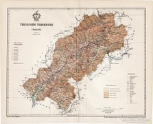 Trencsén vármegye térkép 1897, antik, eredeti