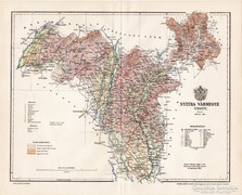 Nyitra vármegye térkép 1896, antik, eredeti