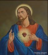 0I728 Antik Jézus olajvászon festmény 60 x 50 cm