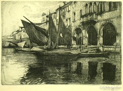 Abonyi Ernő jelzéssel : Kikötői jelenet (Velence?)
