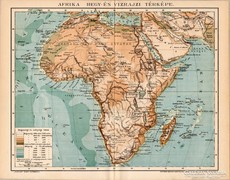Afrika hegy- és vizrajzi térkép 1894, eredeti, antik 