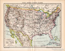 Észak - Amerikai Egyesült Államok térkép 1894, antik