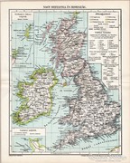 Nagy - Britannia és Írország térkép 1896, antik, eredeti