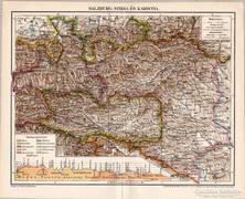 Salzburg, Stíria és Karintia térkép 1898, eredeti, antik 
