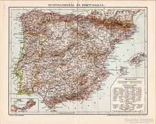 Spanyolország és Portugallia térkép 1898, eredeti, antik