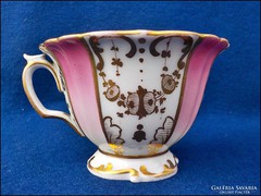 Antik aranyozott rózsaszín teás csésze 